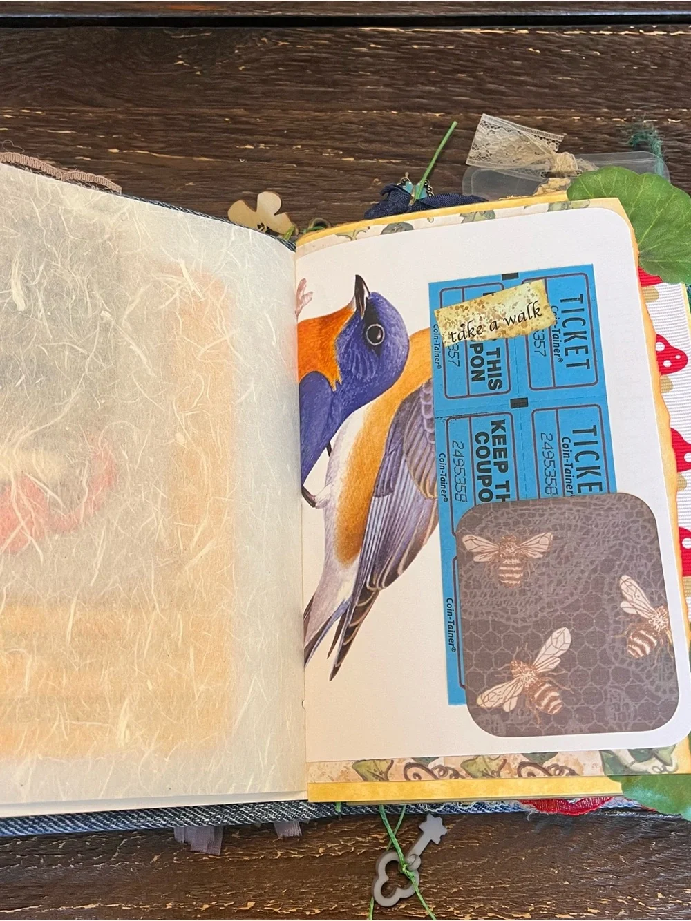 Nature Junk Journal Denim Butterfly Bird Floral Softcover 3 Sig Decorated - Picture 9 of 16